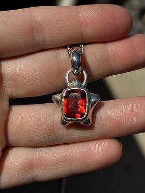 Sterling Silver Star Pendant Necklace with Hessonite Garnet Gemstone